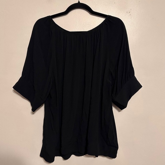 J Crew Drapey Scoopneck Button Short Sleeve Blouse size XL Black - Picture 6 of 6
